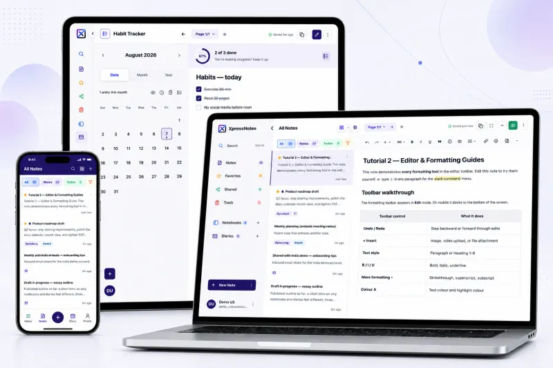 XpressNotes on phone, tablet, and laptop